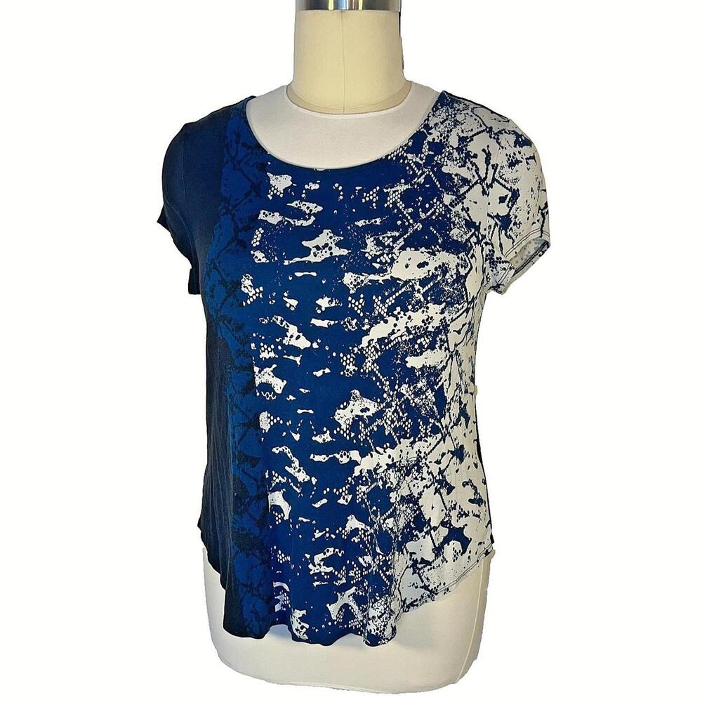 Alfani - Short Sleeve Knit Top Women's XXL Abstract Blue White Snake Print